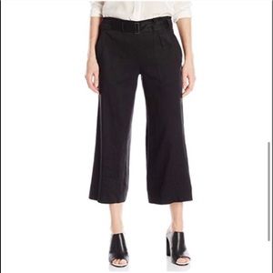 Vince Belted Linen Blend Culotte Black